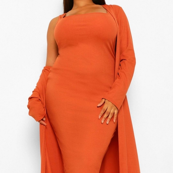 Boohoo ribbed midi dress and kimono - Picture 4 of 8